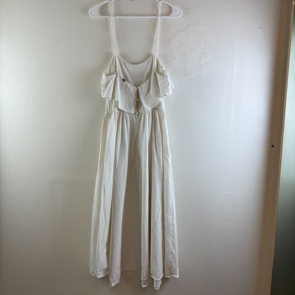 ADRIANA DEGREAS Silk & Linen Flare Dress Size M Ruffle Strappy Unlined Coastal - Picture 9 of 16